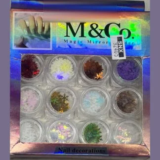 M&Co Magic Mirror Powder 12 Jars Leaf and Flower Shapes – SNX Nails