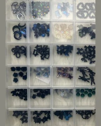 Nail Charms 24-Grid Box - Black and Navy Mix