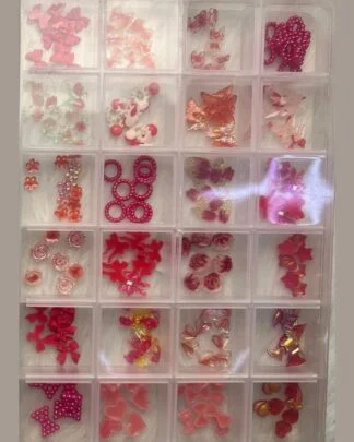 Nail Charms 24-Grid Box - Red and Pink Mix