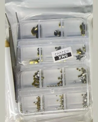 Nail Rhinestone and Stud Box 4-Grid - Gold and Silver