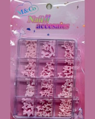 M&Co Nail Accessories Box 12 Grid – Pink Bows – SNX Nails