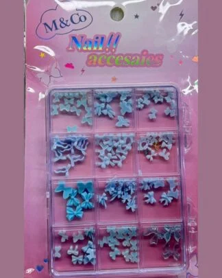 M&Co Nail Accessories Box 12 Grid – Blue Bows – SNX Nails
