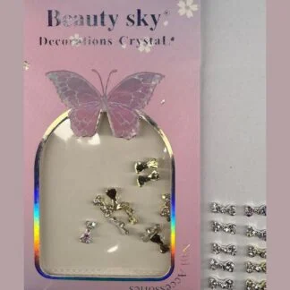 Beauty Sky Crystal Bow Nail Charms - Gold Small Bows