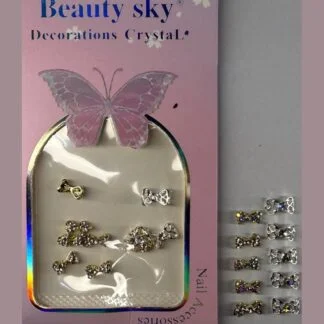 Beauty Sky Crystal Bow Nail Charms - Gold Silver Large Bows
