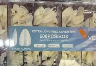 Venalisa Extra Long Full Cover Tips Short Almond 600 pcs Natural