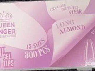 Queen Finger Soft Gel Tips Long Almond Pre-Buffed Clear 300 Pcs