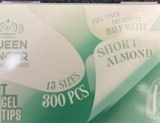 Queen Finger Soft Gel Tips Short Almond Pre-Buffed Half Matte 300 Pcs