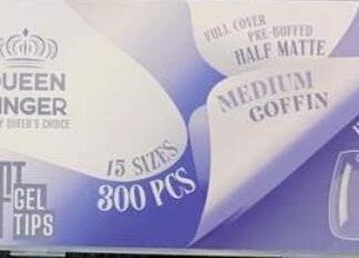 Queen Finger Soft Gel Tips Medium Coffin Pre-Buffed Half Matte 300 Pcs