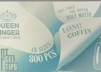 Queen Finger Soft Gel Tips Long Coffin Pre-Buffed Half Matte 300 Pcs