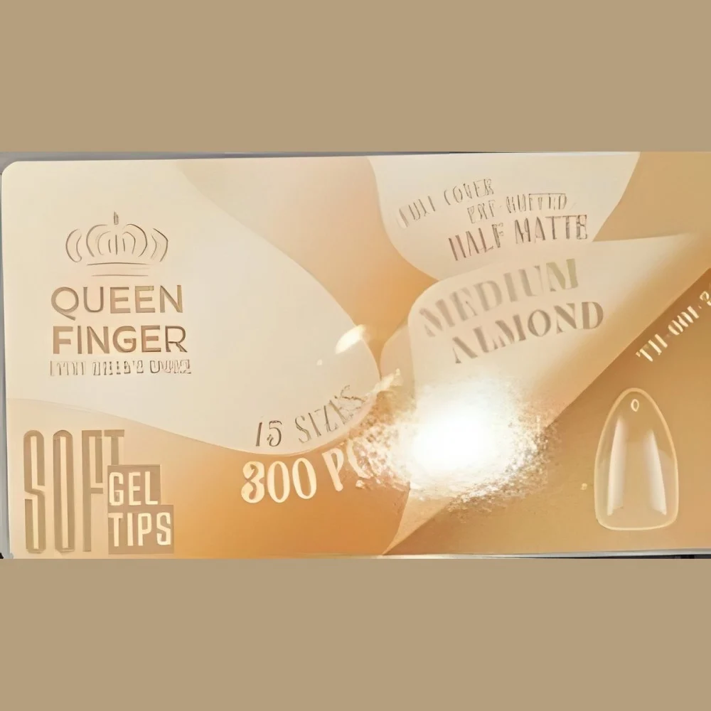 Queen Finger Soft Gel Tips Medium Almond Pre-Buffed Half Matte 300 Pcs - Image 2