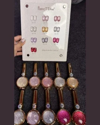 Perfectt 24 Reflective Glitter Kit: 10 pc + Shadechart – Gold Cap Bottles – SNX Nails