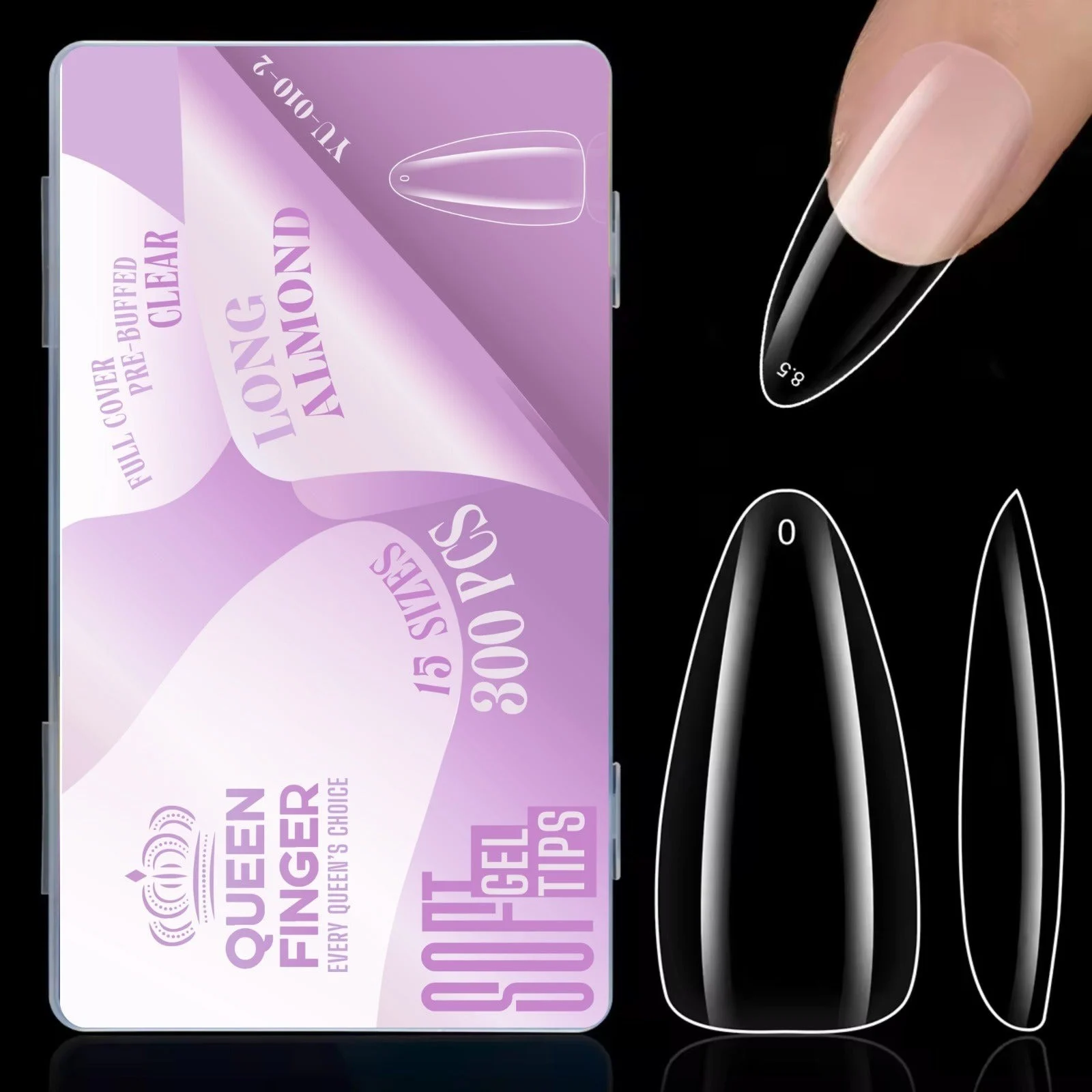 Queen Finger Soft Gel Tips Long Almond Pre-Buffed Clear 300 Pcs – SNX Nails