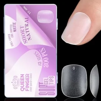 Queen Finger Soft Gel Tips Short Natural Pre-Buffed Matte 300 Pcs