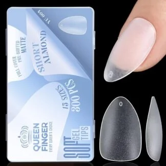 Queen Finger Soft Gel Tips Short Almond Pre-Buffed Matte 300 Pcs
