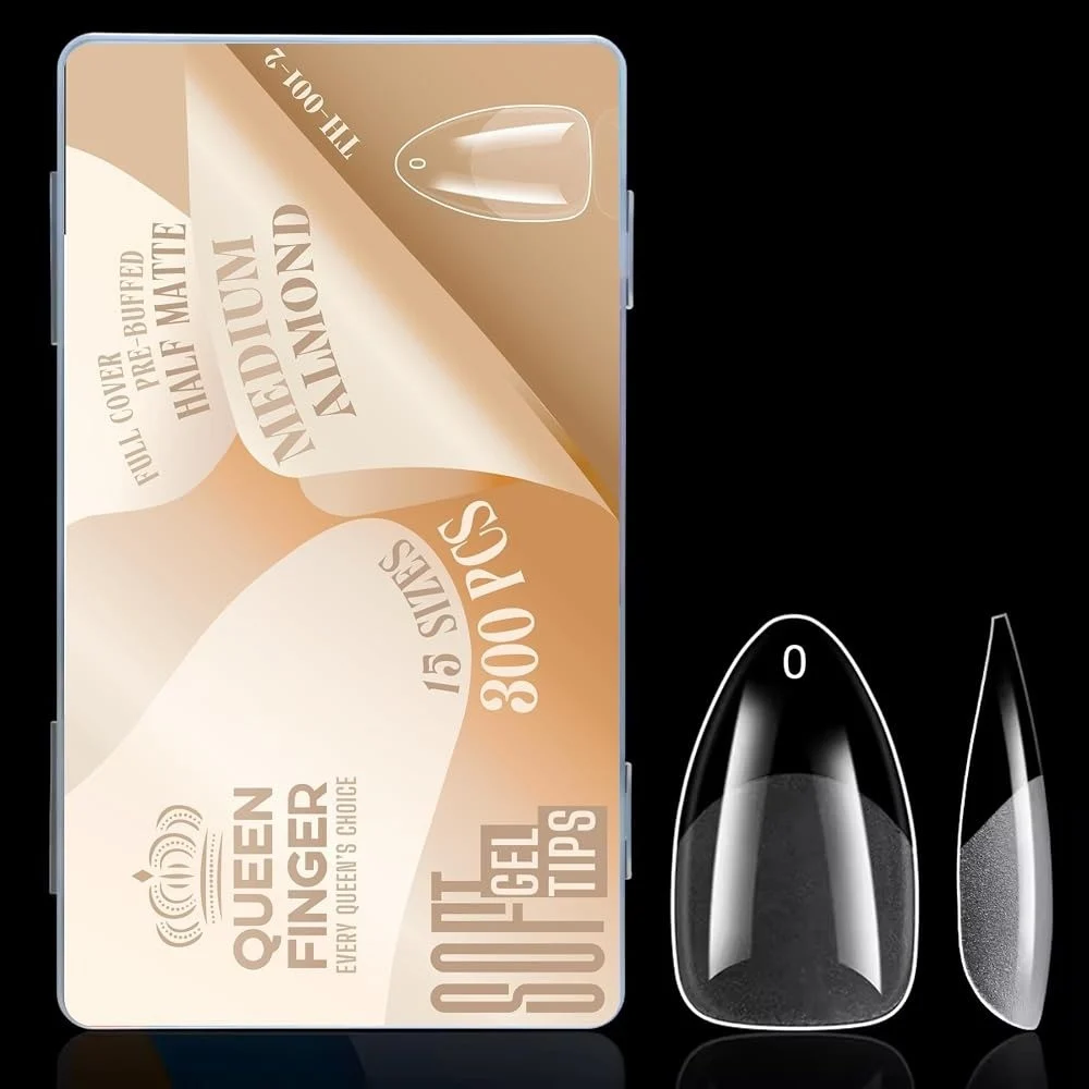 Queen Finger Soft Gel Tips Medium Almond Pre-Buffed Half Matte 300 Pcs – SNX Nails