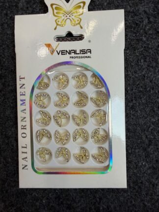 Venalisa Butterfly Nail Ornament Charms - Gold Rhinestone
